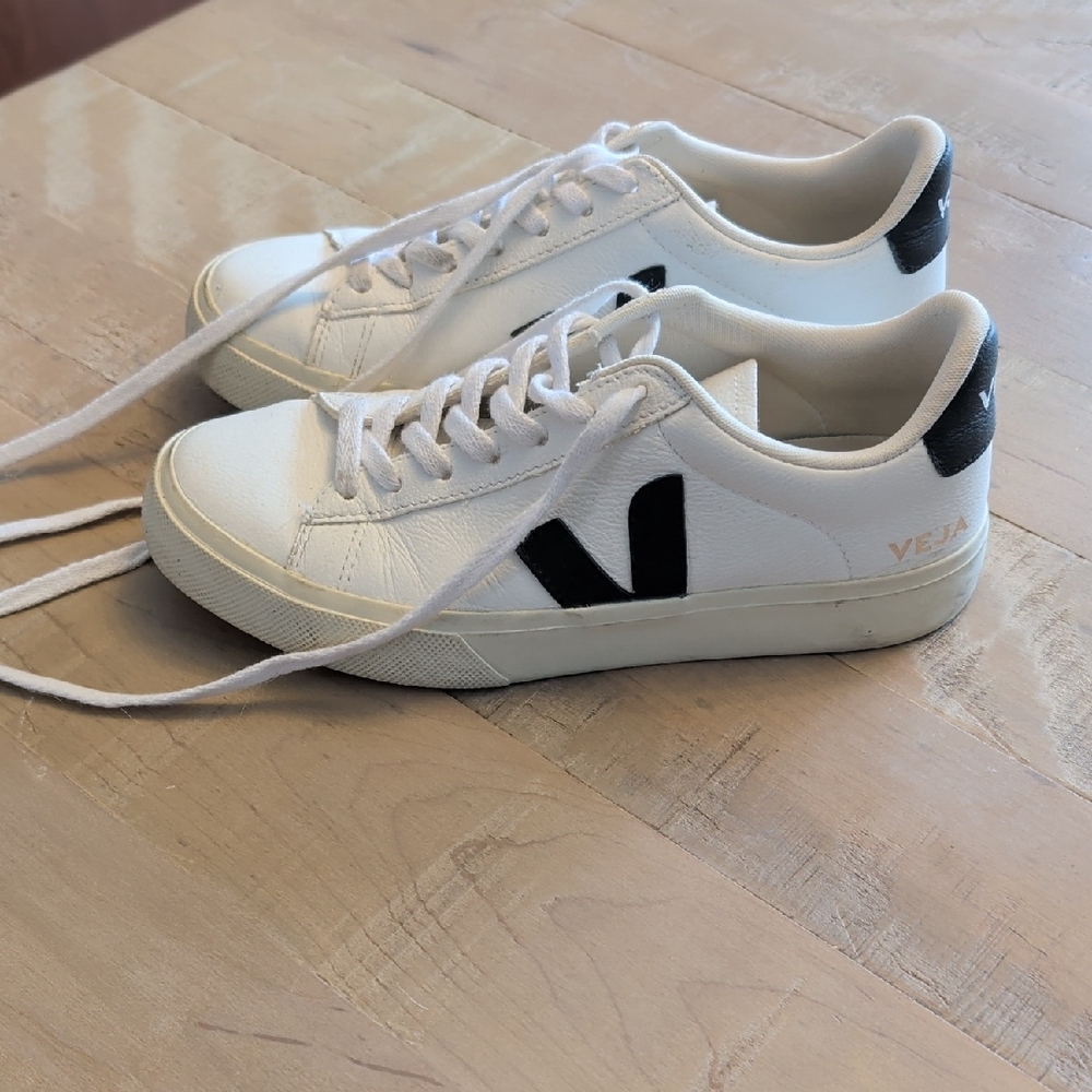 Veja White and Black Low-Top Sneakers